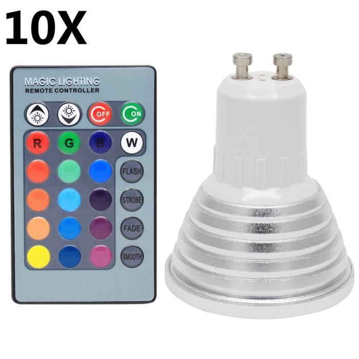 10X GU10 Ampoule de Couleur 3W RGB LED Lampe LED Multicolore 16