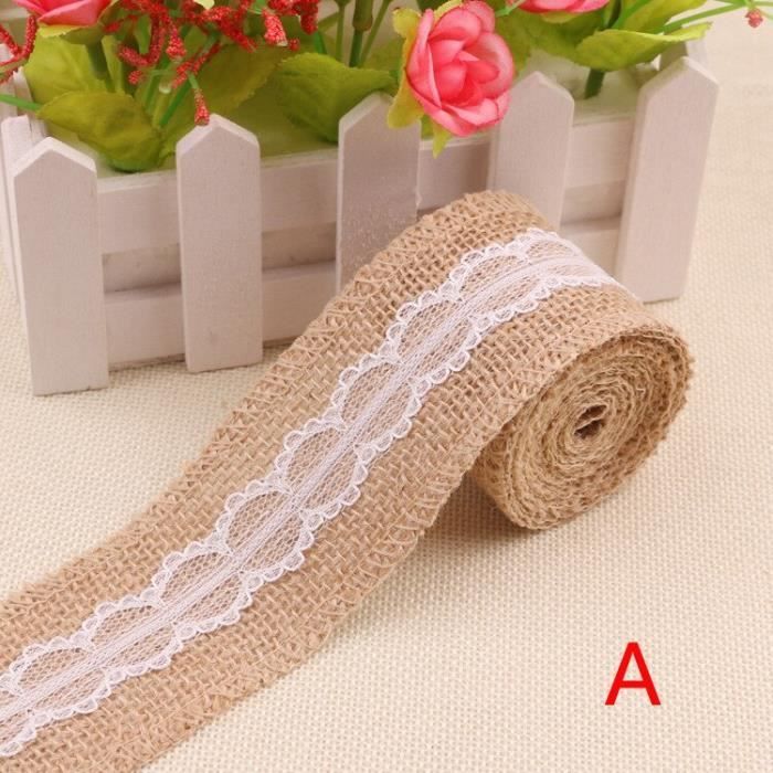 WeddingTree 5 Rouleaux Ruban Jute Avec Dentelle Blanche - 5m Chaque - Décoration Mariage Et DIY Romantique