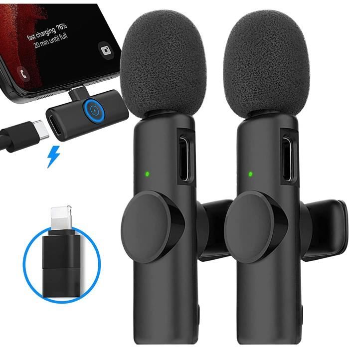 Micro Cravate sans Fil iPhone/iPad/iOS, Mini Microphone pour Smartphone,  réaliser Vos vidéos Streaming  Facebook TikTok Vlog, Bluetooth Non