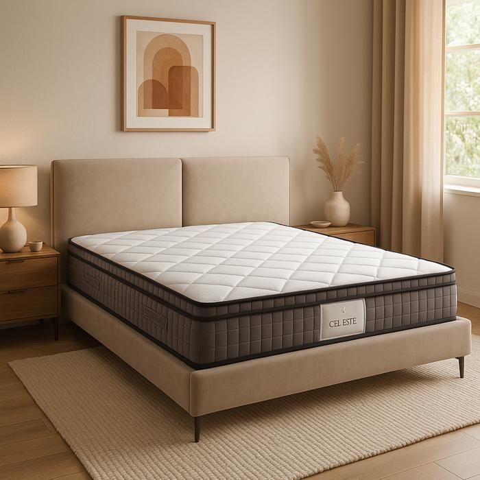Matelas Céleste by Sampur 180x200 Mémoire de Forme & Ressorts Ensachés Épaisseur 28 cm Surmatelas Amovible Haut de Gamme