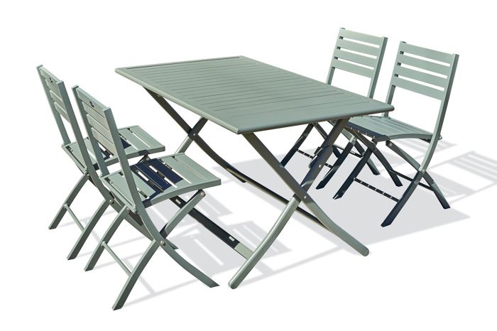 table de jardin pliante marius-tb140-kaki et 4 chaises marius-cp-kaki pliantes