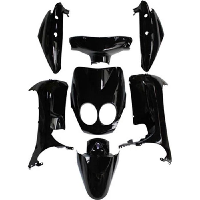 Kit carénage P2R pour scooter MBK 50 Ovetto 2008 à 2010 noir brillant / 7 pièces