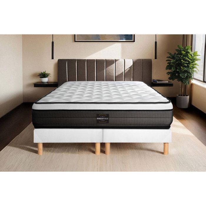 Ensemble sommier matelas 160x200 Suite Ressorts ensachés et mémoire de forme - 26 cm - Equilibré - double sommiers blanc