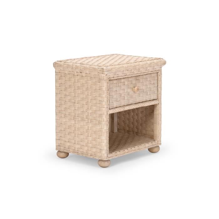 Table De Chevet Leona En Rotin Tresse Blanc Vieilli Massivum