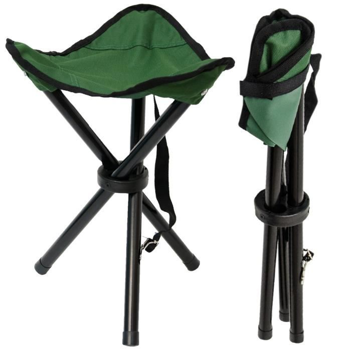 Tabouret Pliant pour camping pêche randonnée pique-nique | Siege trépied facile à transporter | Vert