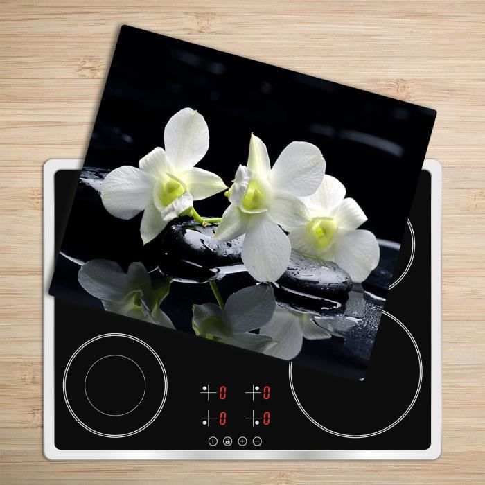 Tulup Glass Planche à découper avec couvercle protecteur pour cuisine résistant chaleur 60x52 cm - „Orchidée Rouge Glass”