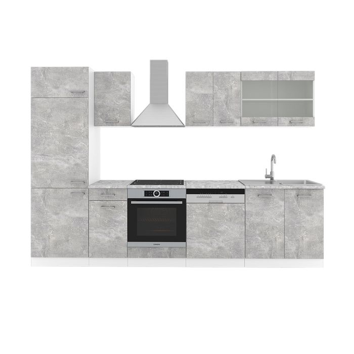 vicco kitchen r line 300 cm element de cuisine bloc de cuisine cuisine integree en beton avec plans de travail 4251421940055 cdiscount maison