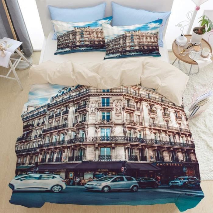 Parure De Lit Beige Batiment Ville Intersection Carrefour Batiment Magasin Restaurant Voiture Paysage Paysage 140x0cm 1422 Cdiscount Maison