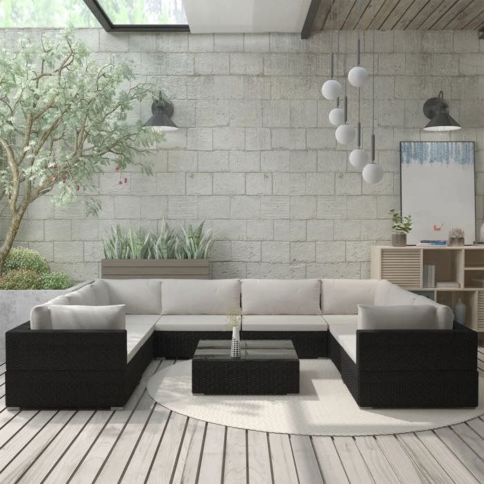 vidaXL Salon de jardin 9 pcs avec coussins résine tressée