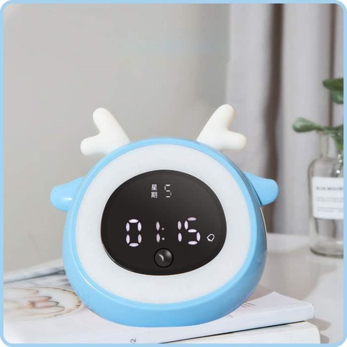 Réveil Éléphant Enfant Avec Veilleuse Et Machine à Sons - Horloge Numérique Rechargeable USB, Entraînement Sommeil