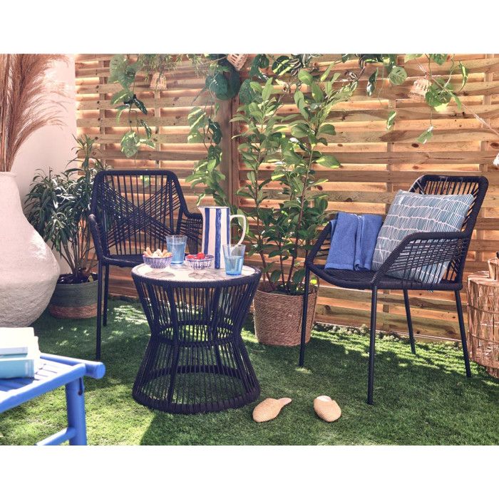 Zambra - salon bas de jardin 2 places + table mosaïque - en corde et métal - noir Zambra - salon bas de jardin 2 places + table mosaïque - en corde et métal - noir