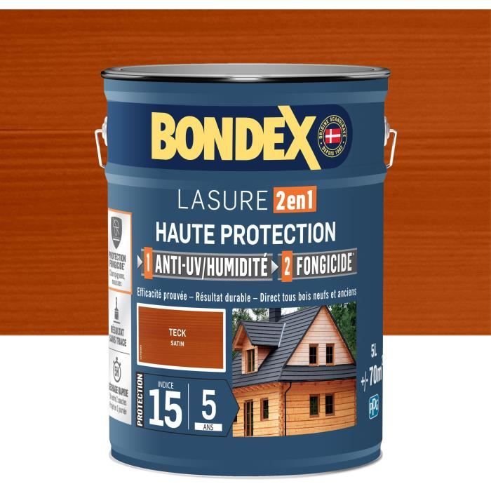 Lasure 2 en 1 Haute protection - Teck satin - BONDEX - 5 L