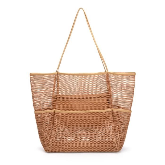 Sac De Plage Pliable Femme WIRZUL - Grand Sac En Maille Avec Poches, Léger, Idéal Voyage Et Shopping