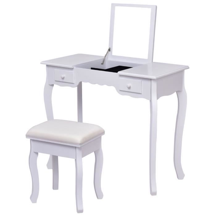 Costway Coiffeuse Table De Maquillage Avec 1 Miroir 2 Tiroirs Et