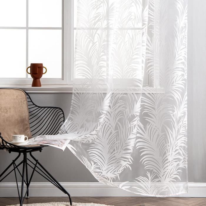 Rideau En Voile Transparent 140 X 245 Cm - Galon Fronceur Universel - Décoration Élégante Pour Fenêtre
