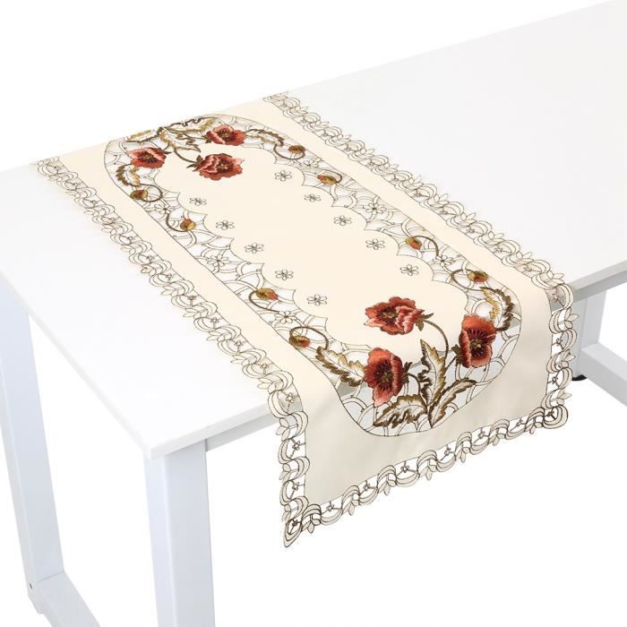 Nappe En Lin Brodée à Décor De Fleurs XIX ème