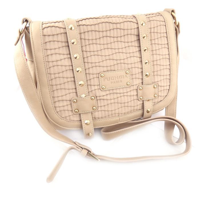 Sac à main rose fuchsia élégant en cuir matelassé avec anse dorée