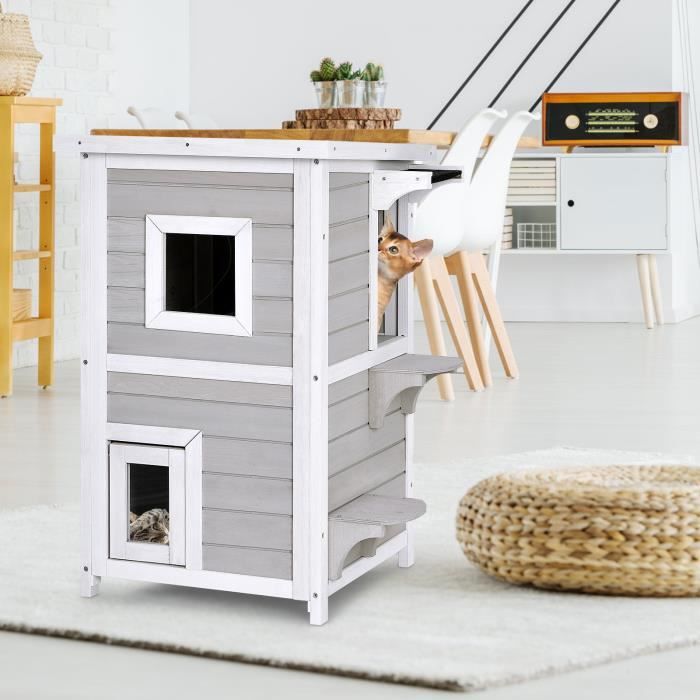 Maison Pour Chat Extérieure Isolée Et Imperméable - Abri Surélevé Pour Chats Jusqu'à 4 Kg - 33 X 33 X 33 Cm, Grise