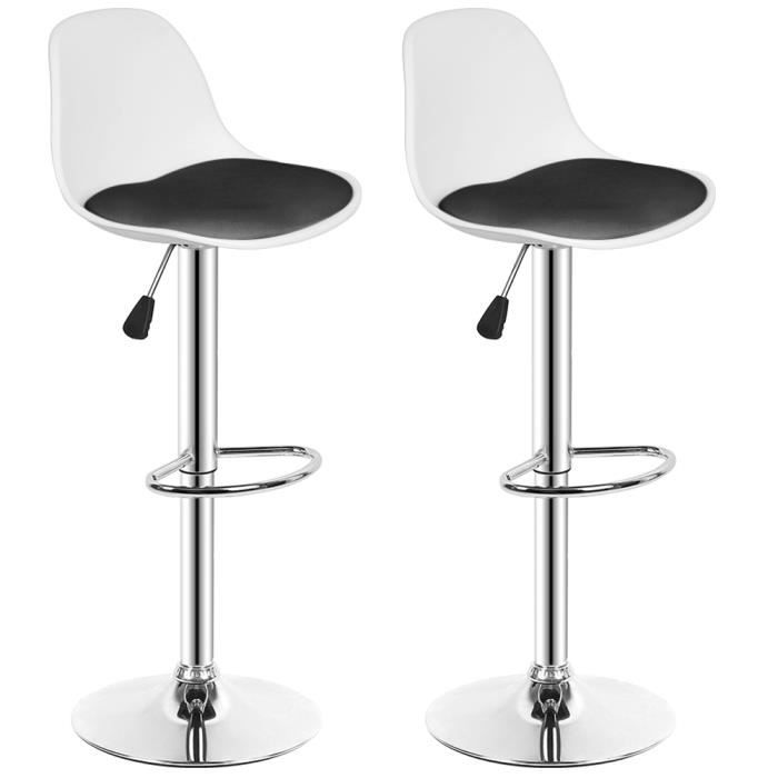 Tabouret De Bar - HOMEWELL - Blanc et Noir - Réglable en hauteur - Design Contemporain