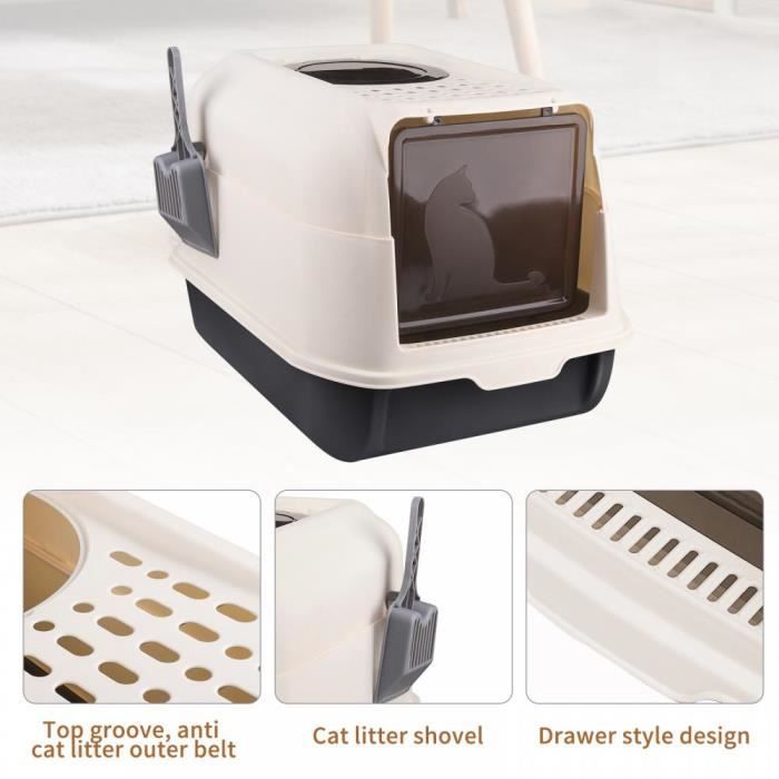 Meilleurs prix pour Bac à litière pour Chat Maison de Toilette fermé - JEOBEST - 36*51*34cm - Noir - Moyen - Chat
