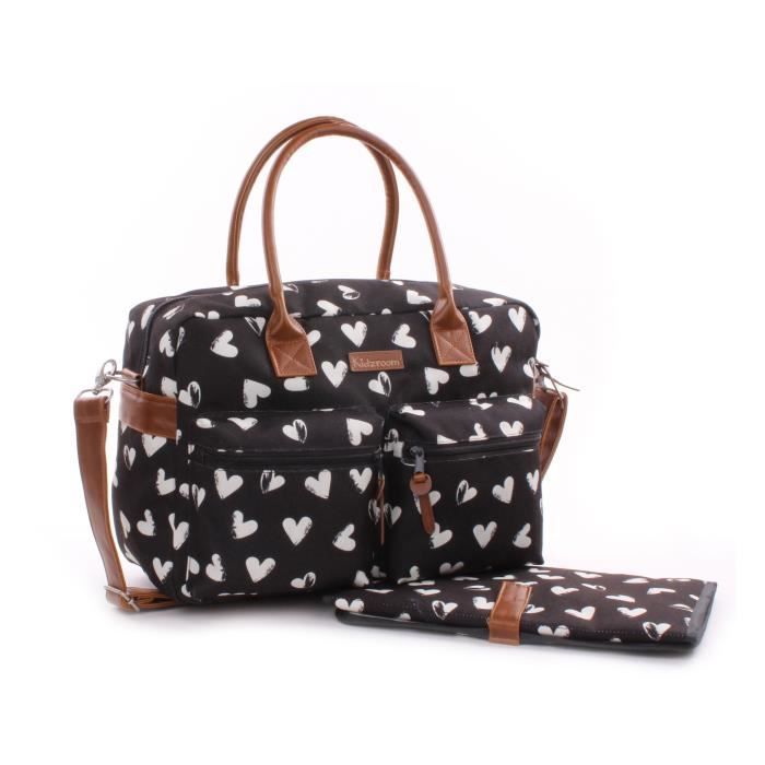 Sac Langer KIDZROOM Black and White Diaperbag Toile Coutures