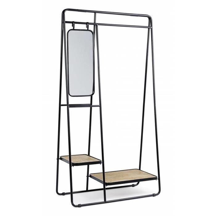 Meuble Porte Manteau avec Miroir Jerrod Vestiaire dEntrée en Acier Noir et Bois 43x93x178cm