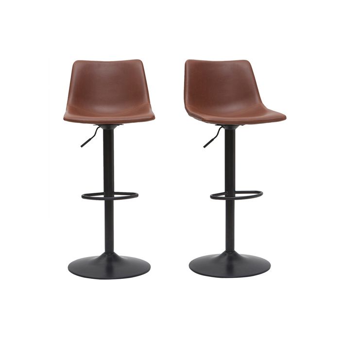 Miliboo - Tabourets de bar vintage réglables pivotants marron clair (lot de 2) NEW ROCK
