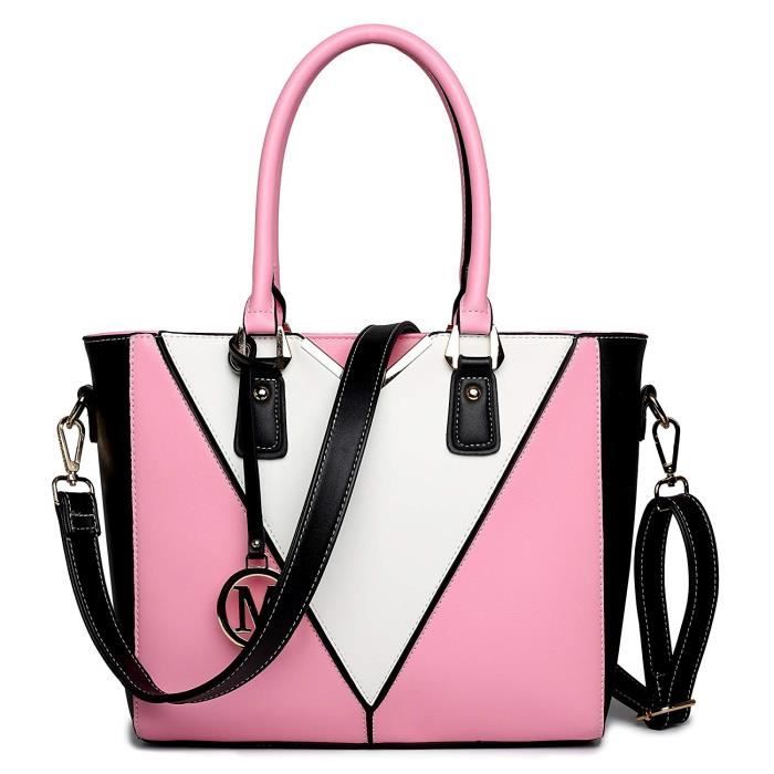 Miss lulu femme sac à main sacoche à top bandoulière en forme de v cuir pu