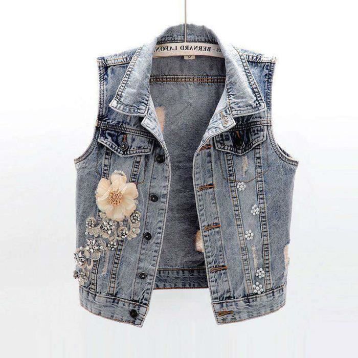 Gilet Décontracté En Denim Sans Manches Pour Femme - Veste En Jean - Sans Manches - Simple - Décontracté - Avec Poches - En Jean - Coupe Décontractée, 01 Bleu Foncé., M