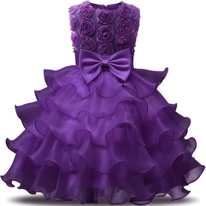 Robe Tutu Fille Avec Dentelle Et Nœud - Pour Mariage, Occasion Formelle - Taille 3 à 12 Ans