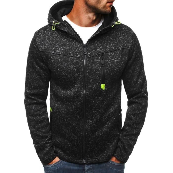 Sweat a Capuche Homme Casual Noir Manches Longues Zipper Noir Noir Cdiscount Pret a Porter