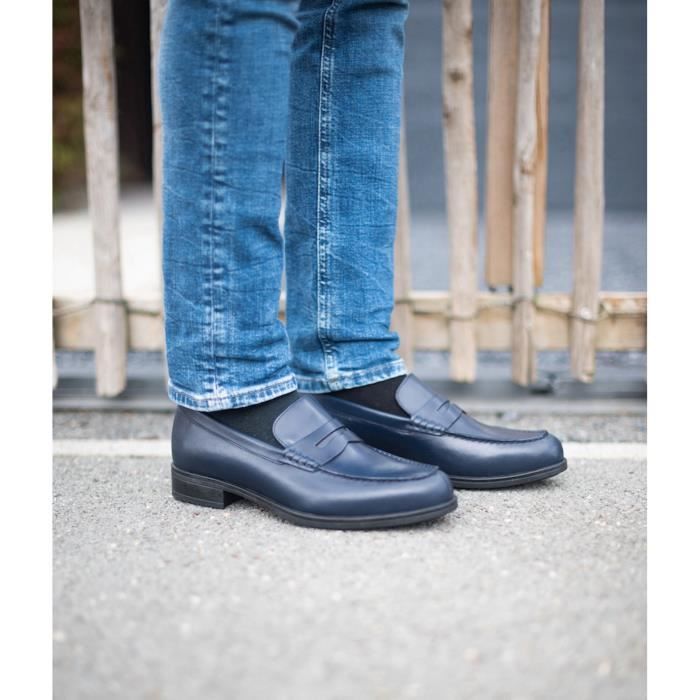 mocassin  homme en cuir bleu belym150