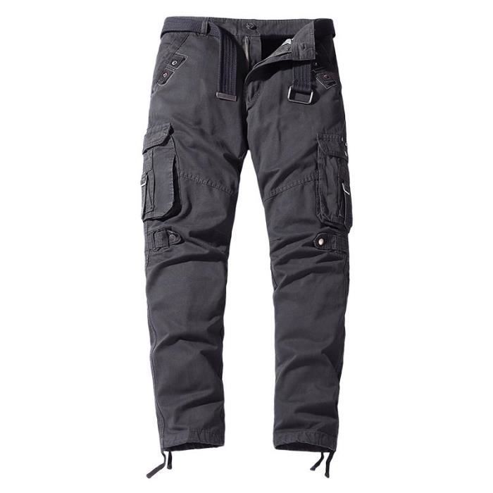 Homme Pantalon Cargo Multi-poches Coupe Droite en Coton Pantalon