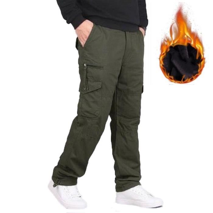 Pantalon Cargo Homme Hiver Multi-poches Regular Droit Doublé