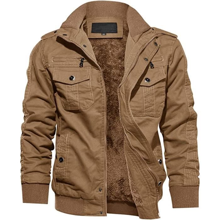 Veste de transition chaude pour hommes - ZGEER - Arm?�e doubl?�e en polaire - Marron - Style r?�tro 