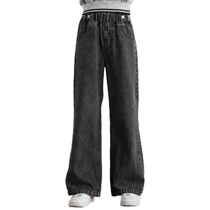 Freebily Enfant Fille Pantalon Jean Denim Pantalon Lache avec Poches Trousers Pants Casual 5 13 Ans Charbon gris Cdiscount Pret a Porter