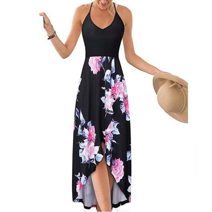 Robe Imprime Floral Femme Col V Taille Haute Jupe Longue Femme