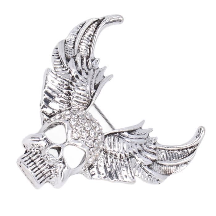 Pendentif Croix Broche Tête De Mort Et Os Croisés Dorée - Acier, Style  Rebelle - Marque Clj Broche En Ceramique, image size:700x700