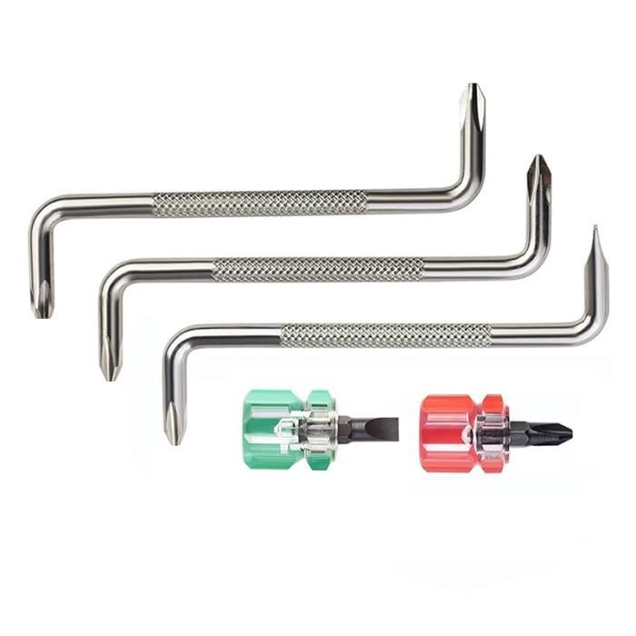 Tournevis Coudés Type Z - Double Tête Acier S2 - Pour Espaces Étroits - 2 Pièces - Cruciforme Et Plat