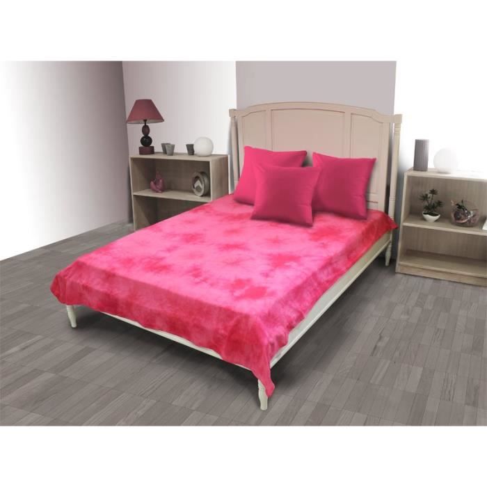 soleil d ocre jete de lit 100 coton 220x240 tie dye fuschia achat vente jetee de lit boutis cdiscount