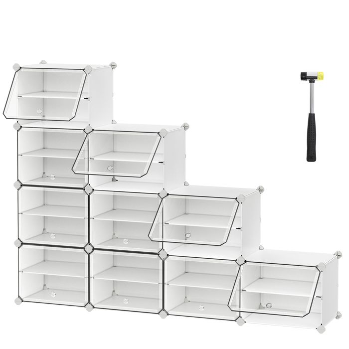 Étagère à chaussures - SONGMICS - 10 compartiments - Porte - Cadre en acier - Blanc