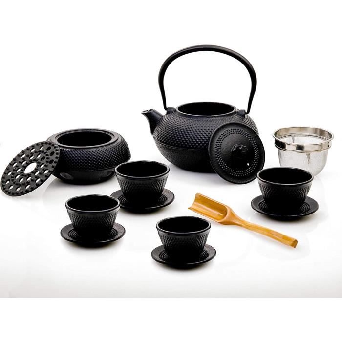 Service à Thé Noir – Théière + 4 Tasses Et Soucoupes – Sans Marque – Occasion