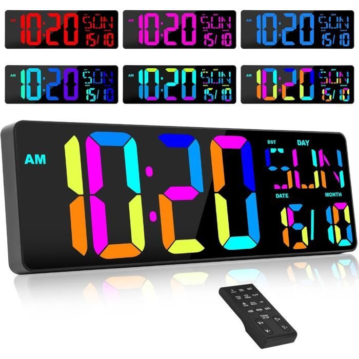 XREXS Horloge Digitale Avec Télécommande, 16,5' LED Reveil Numerique à Luminosité Réglable, Murale Avec Heure/Date/Température