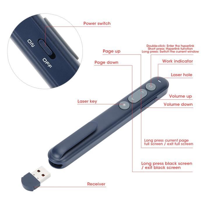 Présentation Powerpoint 2,4 GHz Télécommande sans Fil USB Présentateur de Stylo Flip Pen