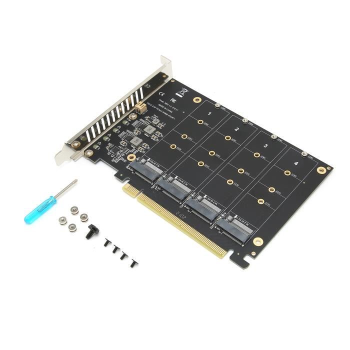Carte adaptateur 4 ports M.2 NVMe SSD – TMISHION – PH44 – PCIE X16 – 32 Gbit/s – Noir