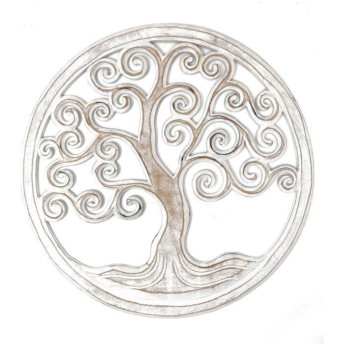 Tableau Mural Arbre De Vie Mandala Pohon Ulir 40 Cm (Blanc) - Idée