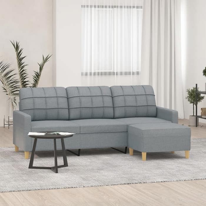 vidaXL Canapé à 3 places avec repose-pieds Gris clair 180 cm Tissu canapé canapé avec repose-pieds canapé trois places 3201001