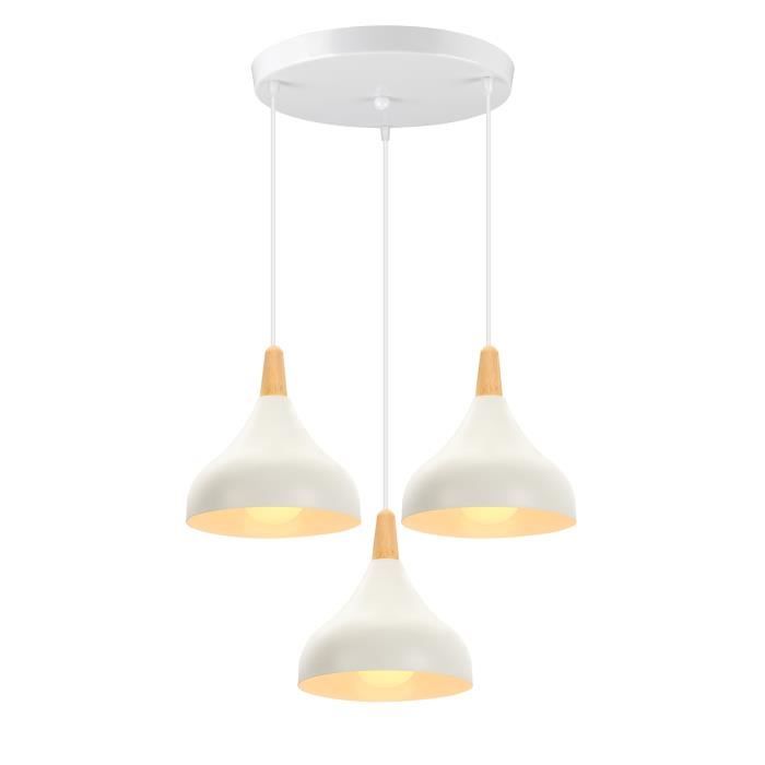 UNI 3 Douille Lustre Suspension Industrielle E27 Lampe Plafonnier Luminaire pour Chambre Salon Salle à Manger Blanc