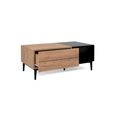 Table basse rectangulaire NOLA - Décor chêne et noir - 1 tiroir - Style industriel - L100xP55xH40cm-1