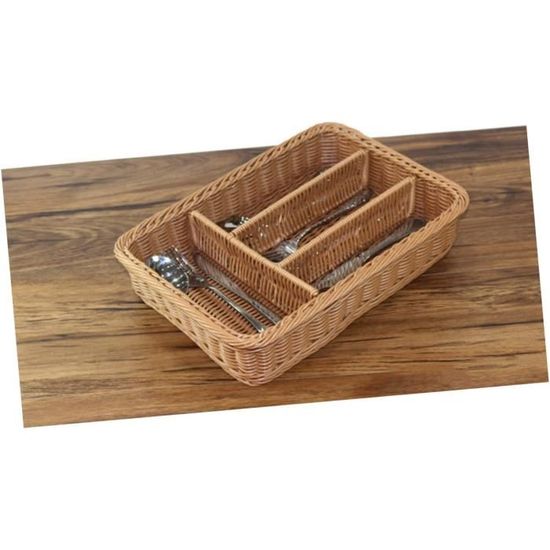 Panier à Couverts En Osier - Corbeille Cuisine 4 Compartiments - Vintage